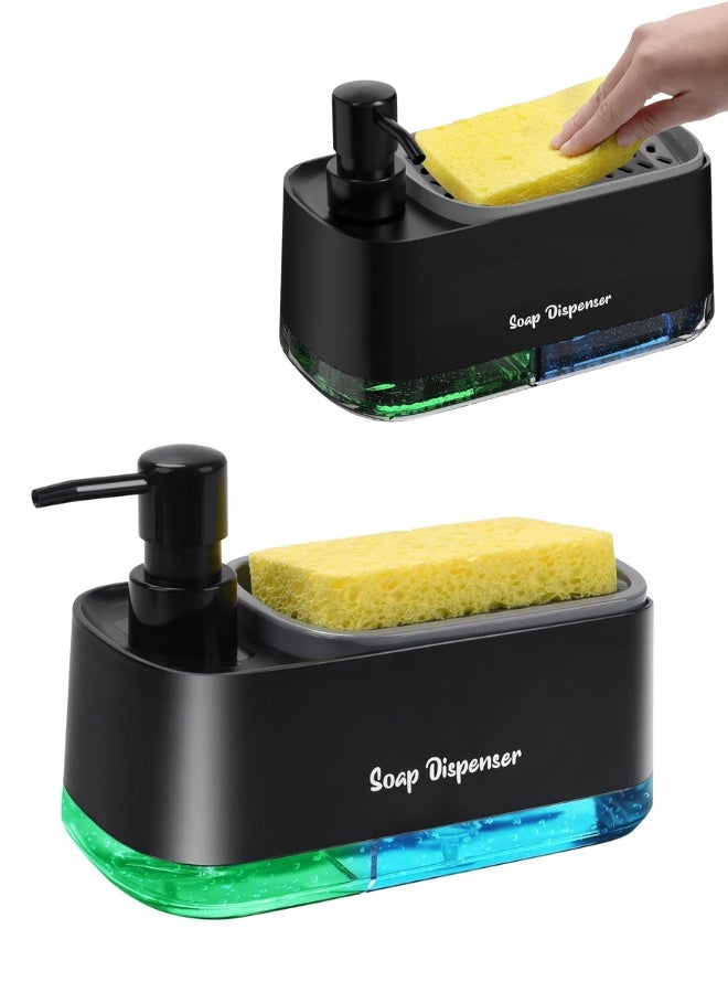 موزع صابون مدمج مع حامل إسفنجة - منظم حوض مطبخ 2 في 1، قاعدة مانعة للانزلاق، مضخة شفافة قابلة لإعادة التعبئة لسائل غسيل الأطباق أو المطهر، إسفنجة وقطعة قماش للتنظيف مجانًا - Image 1